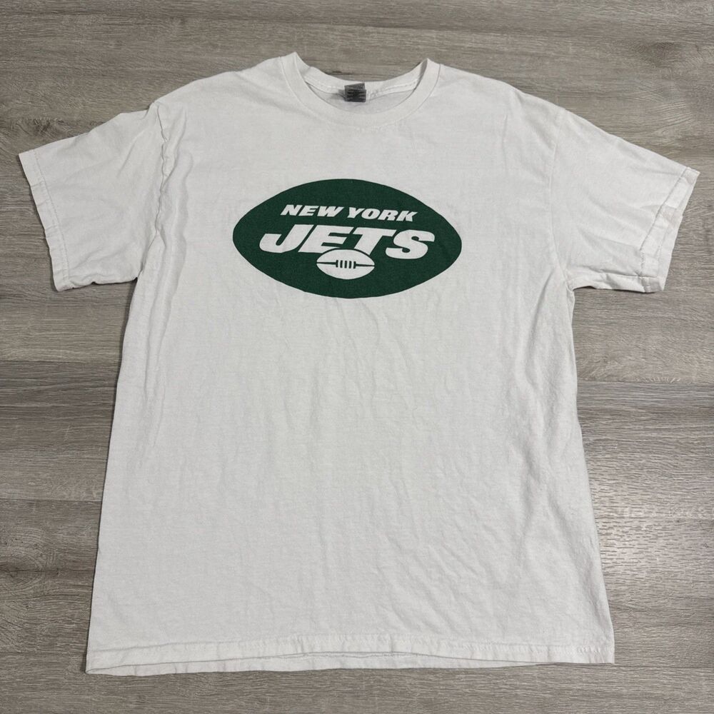 New York Jets Shirt Men’s Large White Green Oval Logo NFL Football Gang Green